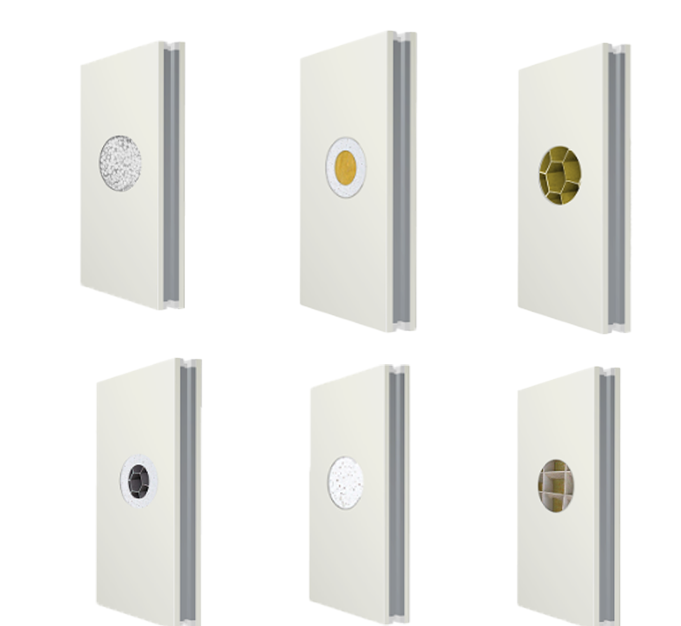 Cleanroom panel cross-sections with different core materials